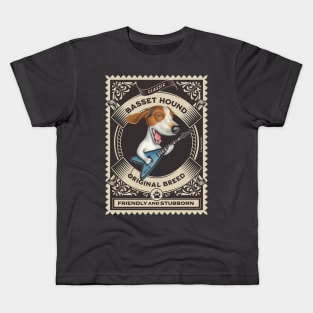 Cute basset hound playing guitar in classic circle Kids T-Shirt